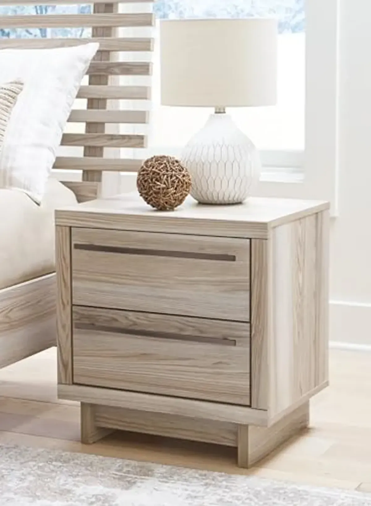 Signature Design by Ashley Hasbrick Casual 2 Drawer Nightstand with Wireless Charging and USB Ports, 21.93" Tall, Light Brown