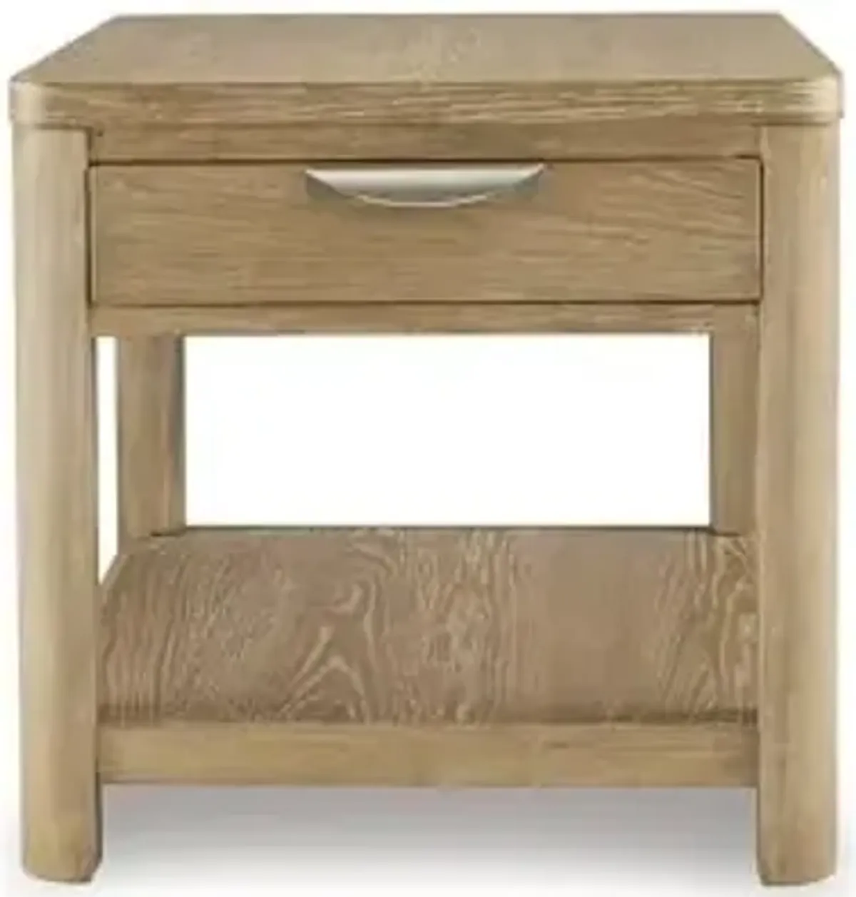 Signature Design by Ashley Rencott Classic 1-Drawer Wire-Brushed End Table with 1 Lower Shelf and Shaped Posts, Light Brown