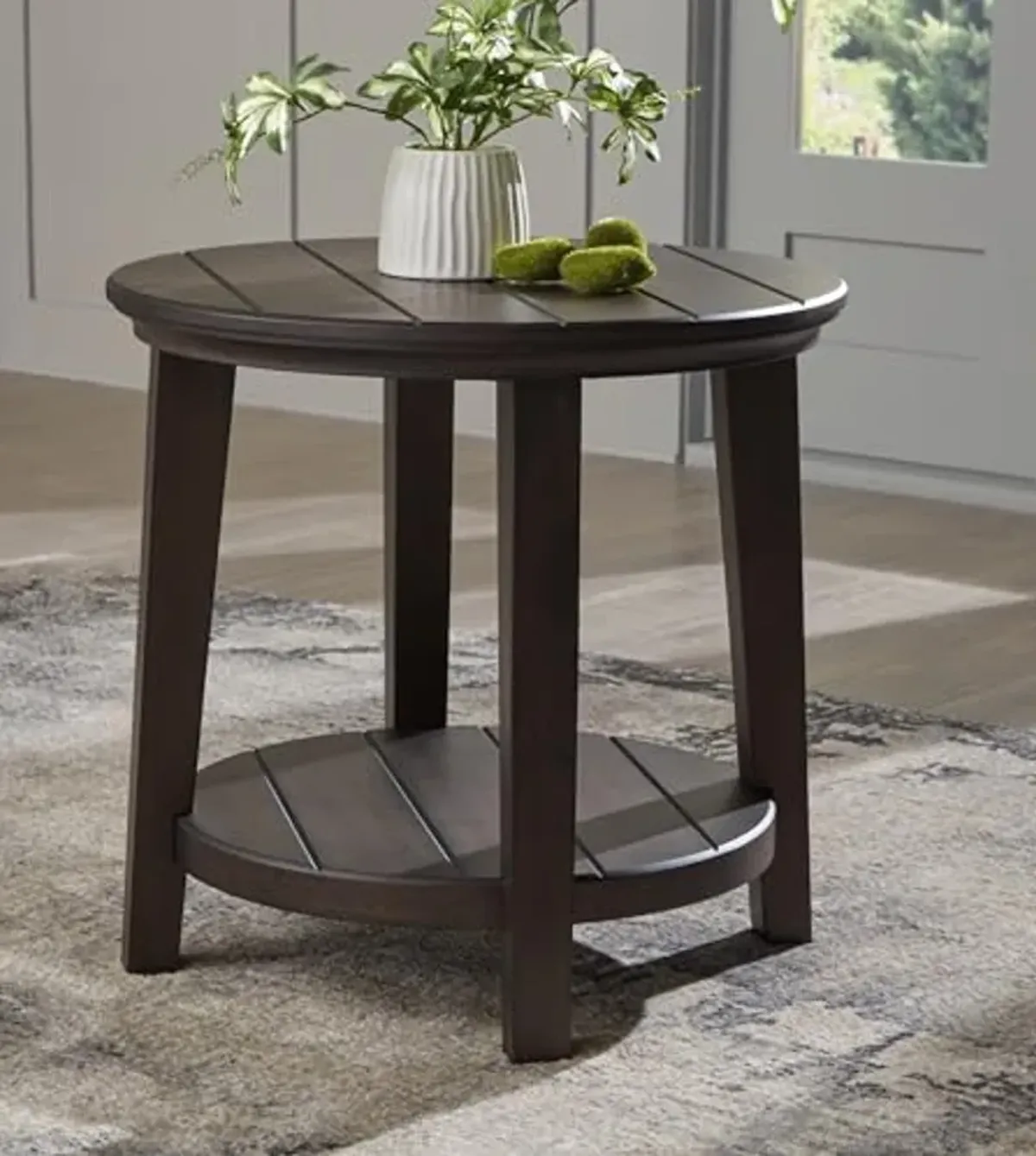 Signature Design by Ashley Celamar Farmhouse End Table with Lower Shelf, Dark Brown