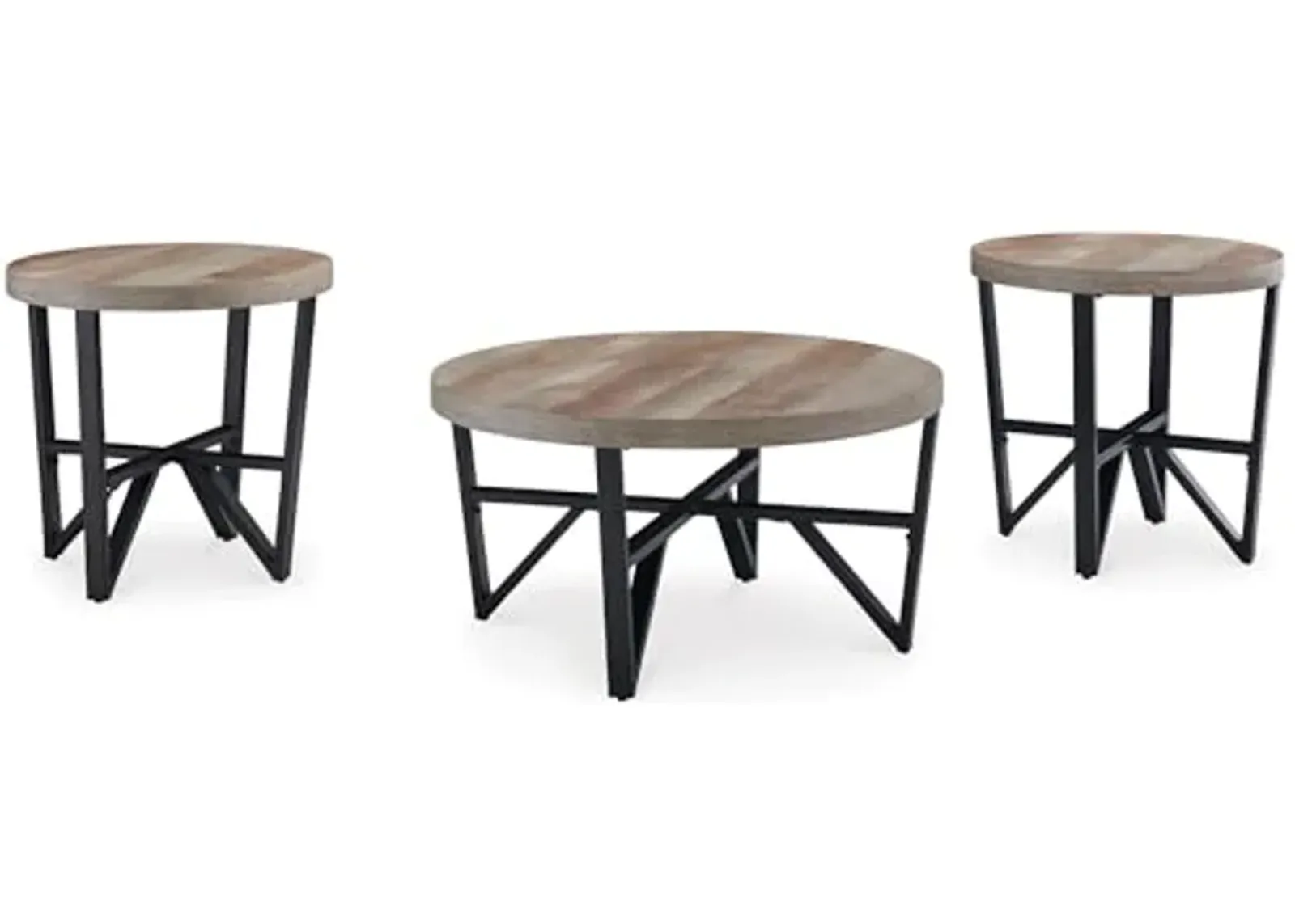 Signature Design by Ashley Deanlee Contemporary Table Set with Metal Frame, Set of 3, Light Brown & Black