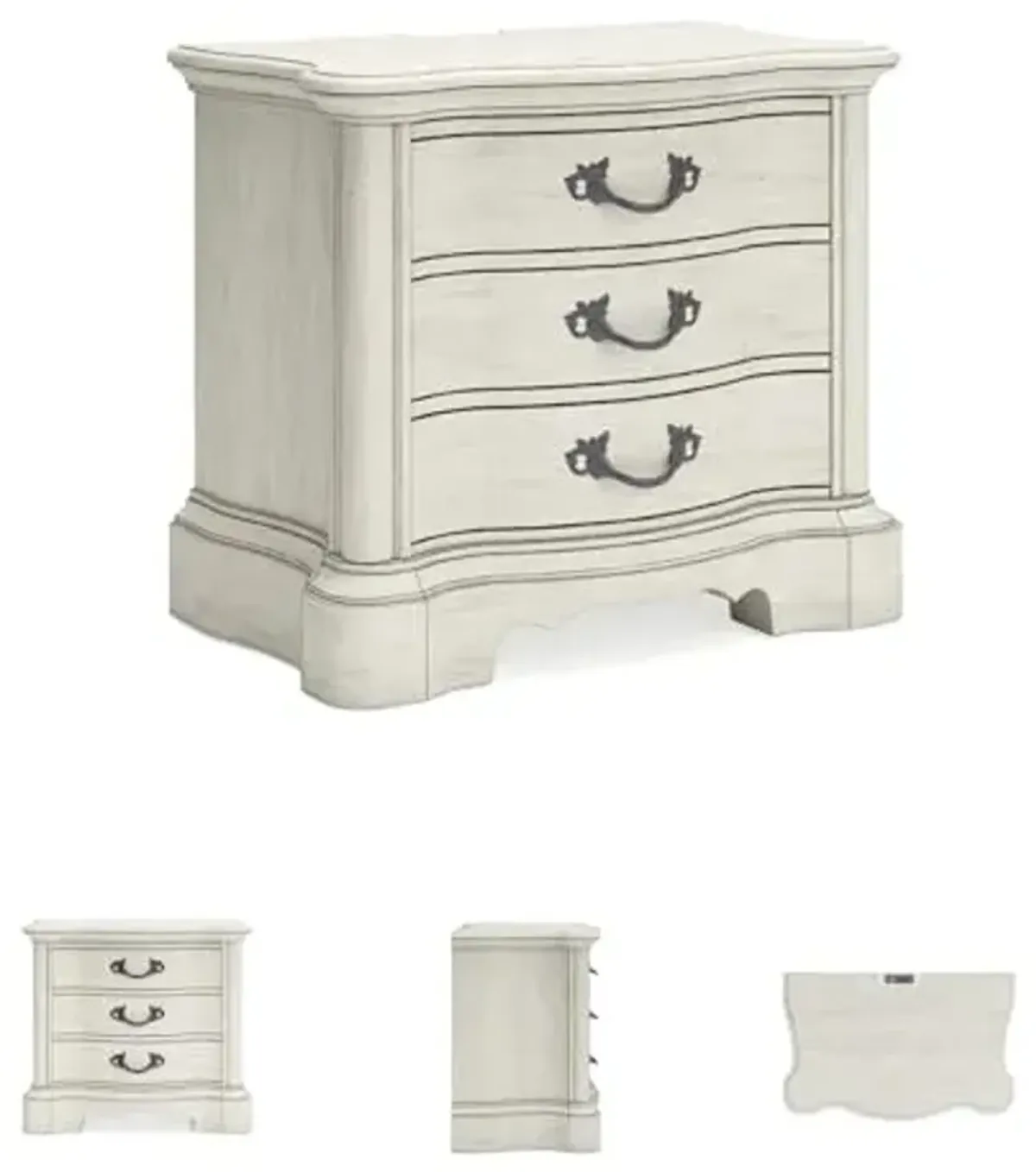 Signature Design by Ashley Arlendyne Classic 3 Drawer Nightstand with Power Supply and USB Ports, 29.5" Tall, White