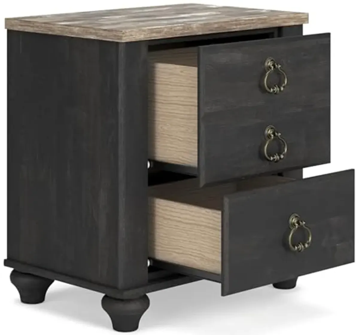 Signature Design by Ashley Nanforth Retro 2 Drawer Nightstand with USB Ports, 25.67" Tall, Gray & Light Brown