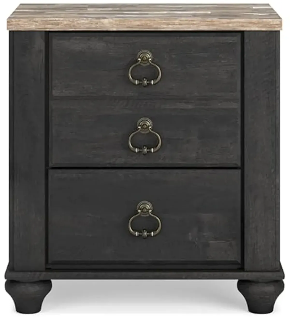 Signature Design by Ashley Nanforth Retro 2 Drawer Nightstand with USB Ports, 25.67" Tall, Gray & Light Brown