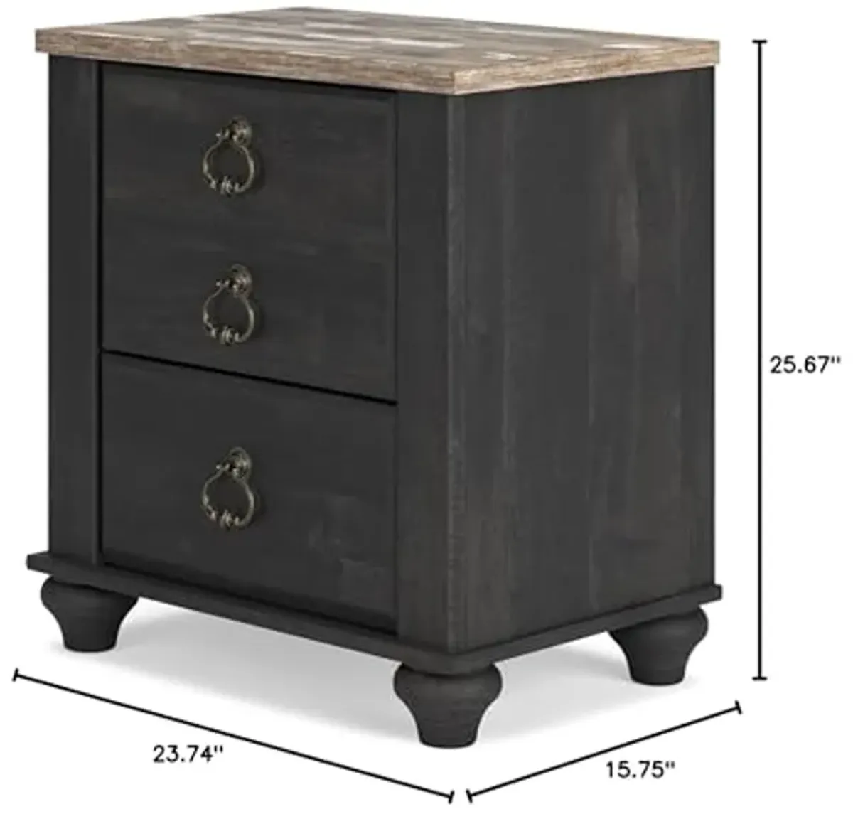 Signature Design by Ashley Nanforth Retro 2 Drawer Nightstand with USB Ports, 25.67" Tall, Gray & Light Brown