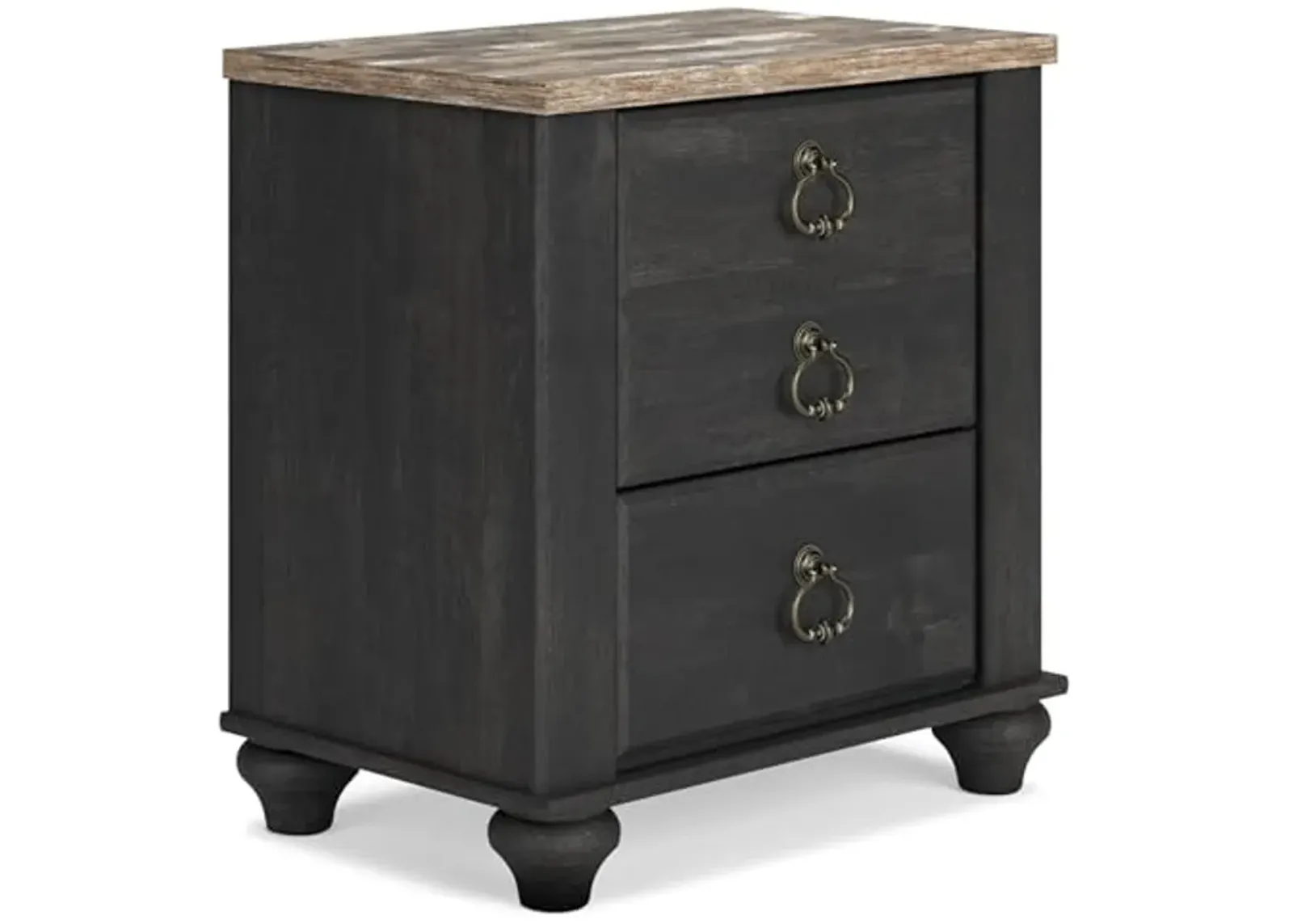 Signature Design by Ashley Nanforth Retro 2 Drawer Nightstand with USB Ports, 25.67" Tall, Gray & Light Brown