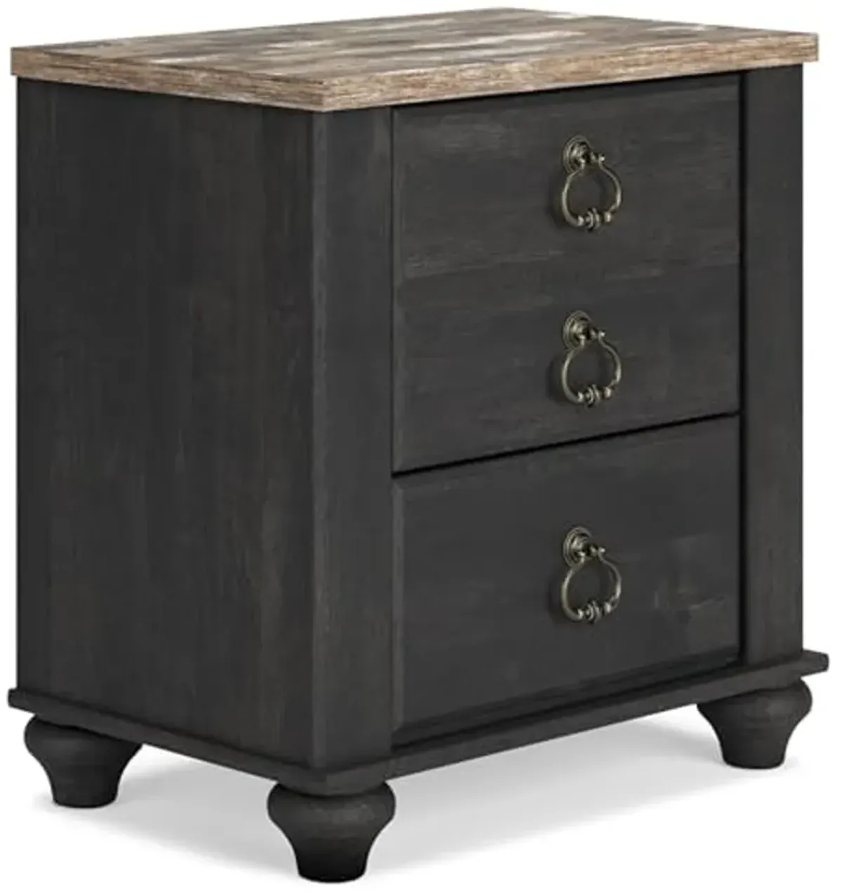 Signature Design by Ashley Nanforth Retro 2 Drawer Nightstand with USB Ports, 25.67" Tall, Gray & Light Brown