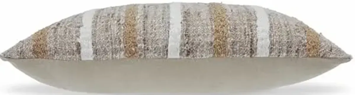 Signature Design by Ashley Benish Casual Indoor Striped 22 x 14 Inches Pillow with Zipper Closure, Light Brown & White