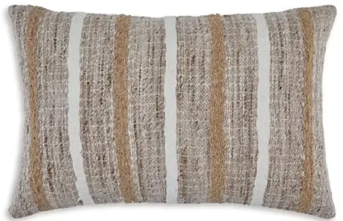Signature Design by Ashley Benish Casual Indoor Striped 22 x 14 Inches Pillow with Zipper Closure, Light Brown & White