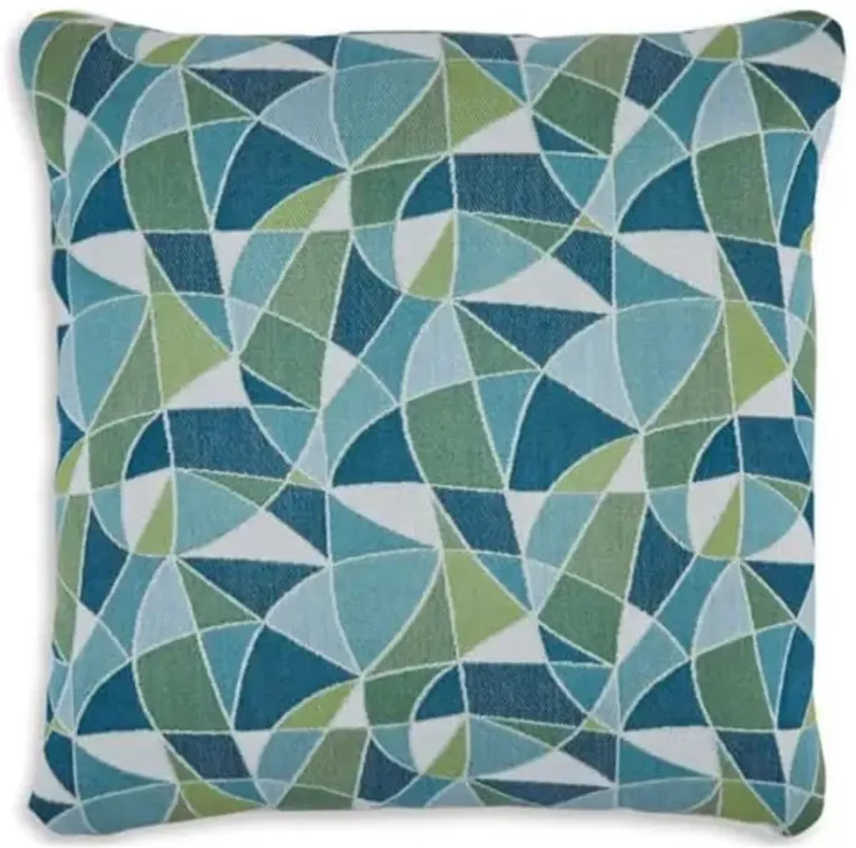 Signature Design by Ashley Seanow Next-Gen Nuvella Contemporary Indoor/Outdoor UV Resistant Geometric 18 x 18 Inches Pillow with Removable Cover and Zipper Closure, Green & Blue