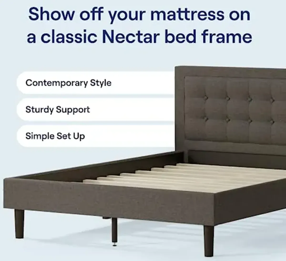 Nectar Full 12” Mattress with Bed Frame & Headboard - Grey - Medium Firm Gel Memory Foam - Cooling Comfort Technology - 365-Night Trial - Forever Warranty - Easy Assembly - 8 Inch Legs - Wooden Slats