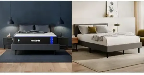 Nectar Full 12” Mattress with Bed Frame & Headboard - Grey - Medium Firm Gel Memory Foam - Cooling Comfort Technology - 365-Night Trial - Forever Warranty - Easy Assembly - 8 Inch Legs - Wooden Slats