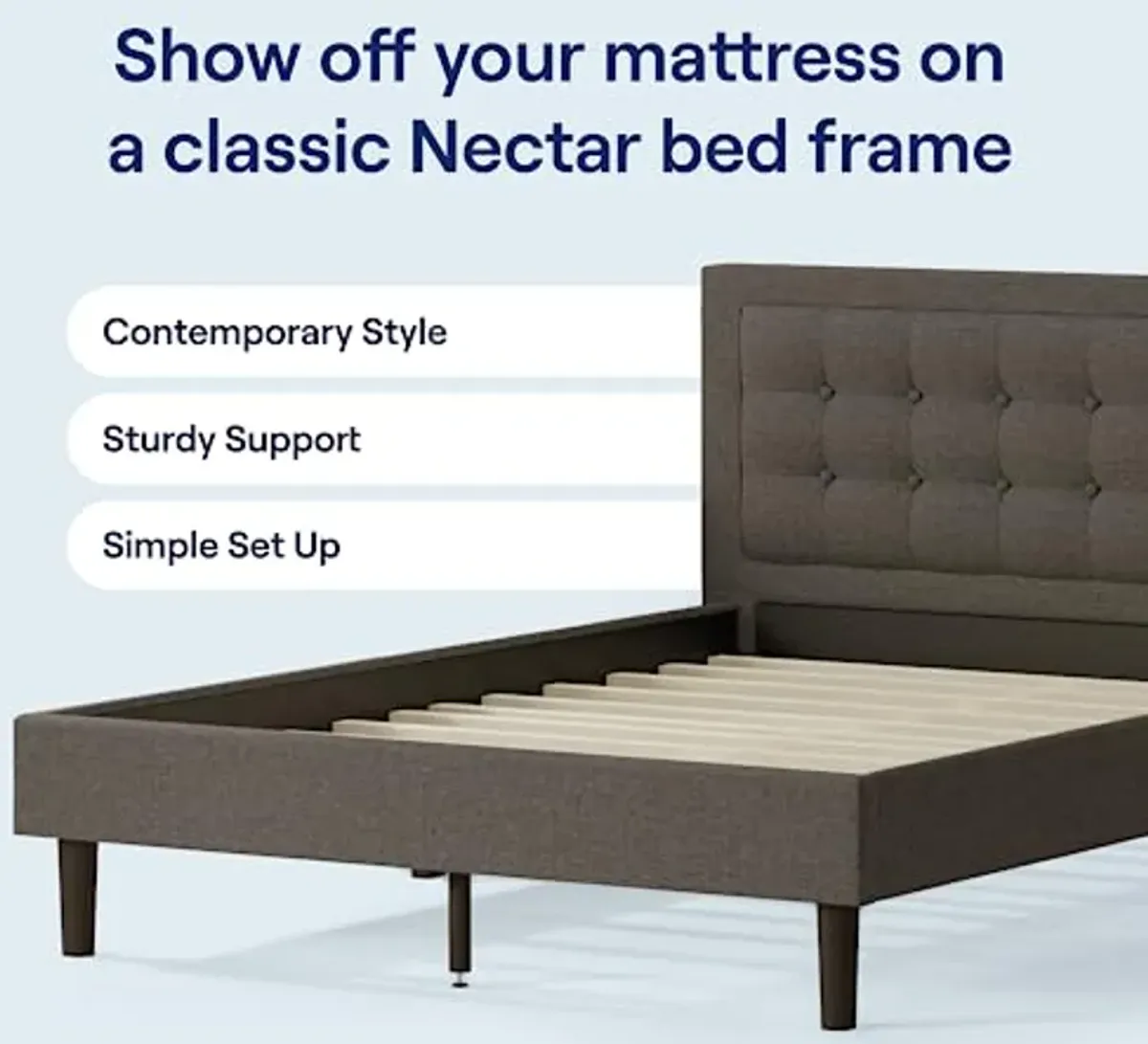 Nectar Premier Copper 14" King Mattress - Medium Firm Gel Memory Foam Mattress & Bed Frame & Headboard - Gray - King - 8 Inch Legs and Sturdy Wooden Slats for Support