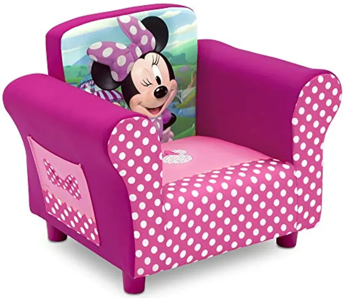 Delta Children Upholstered Chair, Wood, Disney Minnie Mouse & Kids Table and Chair Set (2 Chairs Included) - Ideal for Arts & Crafts, Snack Time, Homeschooling, Homework & More, Disney Minnie Mouse