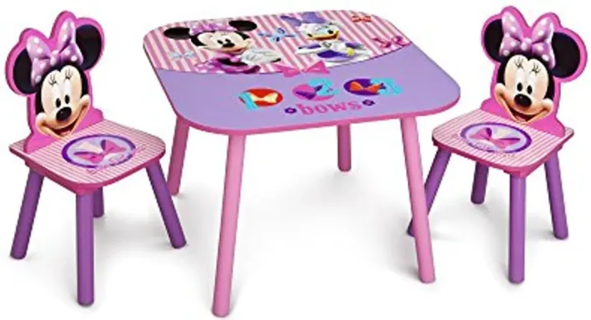 Delta Children Upholstered Chair, Wood, Disney Minnie Mouse & Kids Table and Chair Set (2 Chairs Included) - Ideal for Arts & Crafts, Snack Time, Homeschooling, Homework & More, Disney Minnie Mouse