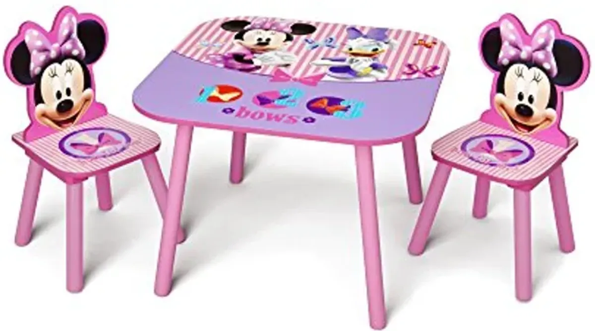 Delta Children Upholstered Chair, Wood, Disney Minnie Mouse & Kids Table and Chair Set (2 Chairs Included) - Ideal for Arts & Crafts, Snack Time, Homeschooling, Homework & More, Disney Minnie Mouse