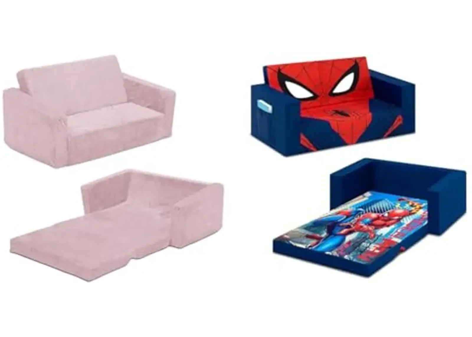 Delta Children Serta Perfect Sleeper Extra Wide Convertible Sofa to Lounger, Comfy 2-in-1 Flip Open Couch/Sleeper for Kids, Pink & Cozee Flip-Out Sofa, Spider-Man