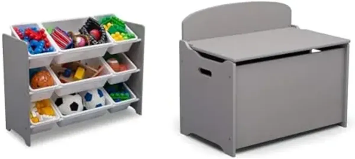 Delta Children MySize 9 Bin Plastic Toy Organizer - Greenguard Gold Certified, Grey & MySize Deluxe Toy Box - Greenguard Gold Certified, Grey