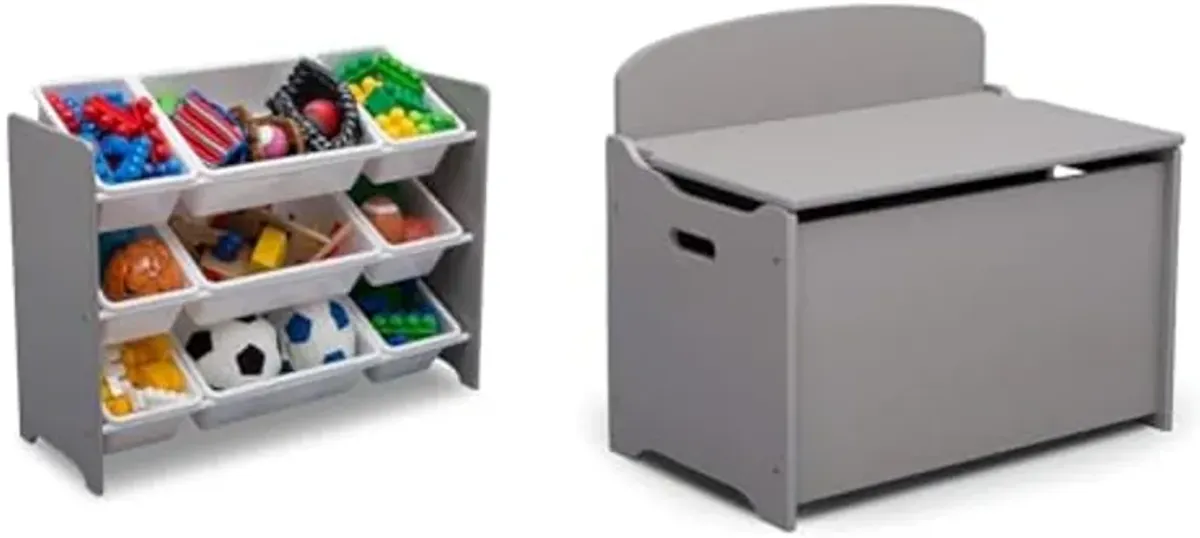 Delta Children MySize 9 Bin Plastic Toy Organizer - Greenguard Gold Certified, Grey & MySize Deluxe Toy Box - Greenguard Gold Certified, Grey