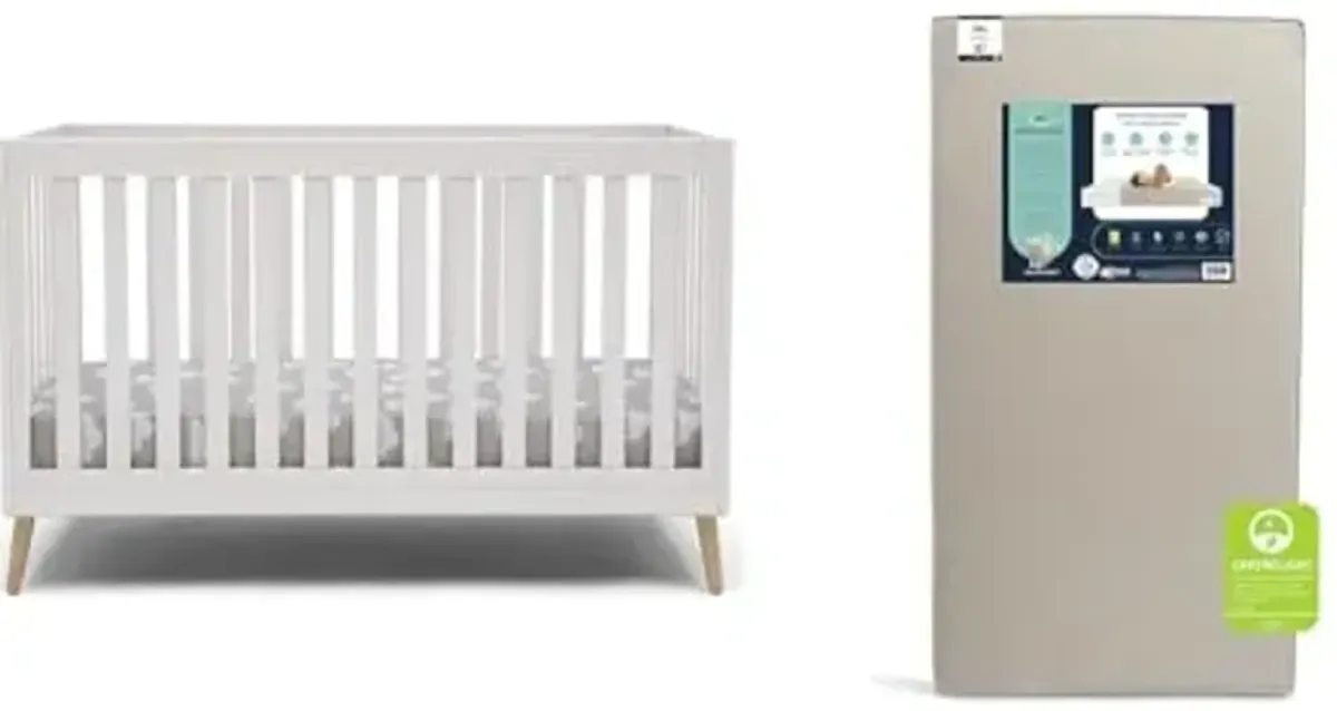 Delta Children Essex 4-in-1 Convertible Baby Crib & Serta Perfect Start Limited Dual Sided Baby Crib Mattress and Toddler Mattress