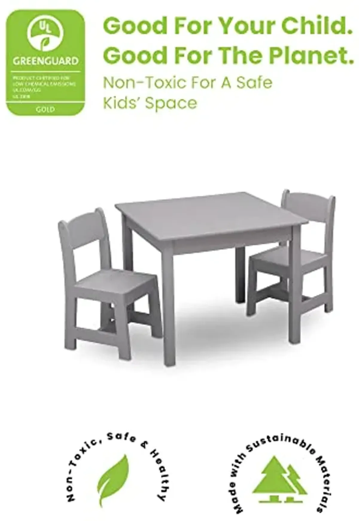 Delta Children MySize Kids Wood Table and Chair Set (2 Chairs Included) - Ideal for Arts & Crafts & MySize 9 Bin Plastic Toy Organizer - Greenguard Gold Certified, Grey