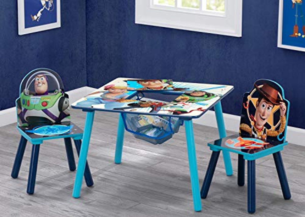 Delta Children Kids Table and Chair Set with Storage (2 Chairs Included) & Kids Easel and Play Station – Ideal for Arts & Crafts, Homeschooling and More