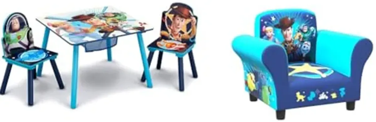 Delta Children Kids Table and Chair Set with Storage (2 Chairs Included) & Upholstered Chair, Disney/Pixar Toy Story 4 for Bedroom with Arm Rest