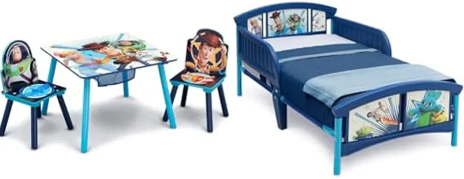 Delta Children Kids Table and Chair Set with Storage (2 Chairs Included) & Plastic Toddler Bed, Disney/Pixar Toy Story 4