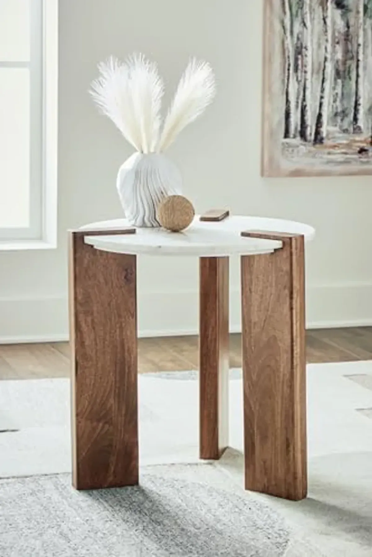 Signature Design by Ashley Isanti End Table, 23" W x 23" D x 23" H, White & Light Brown