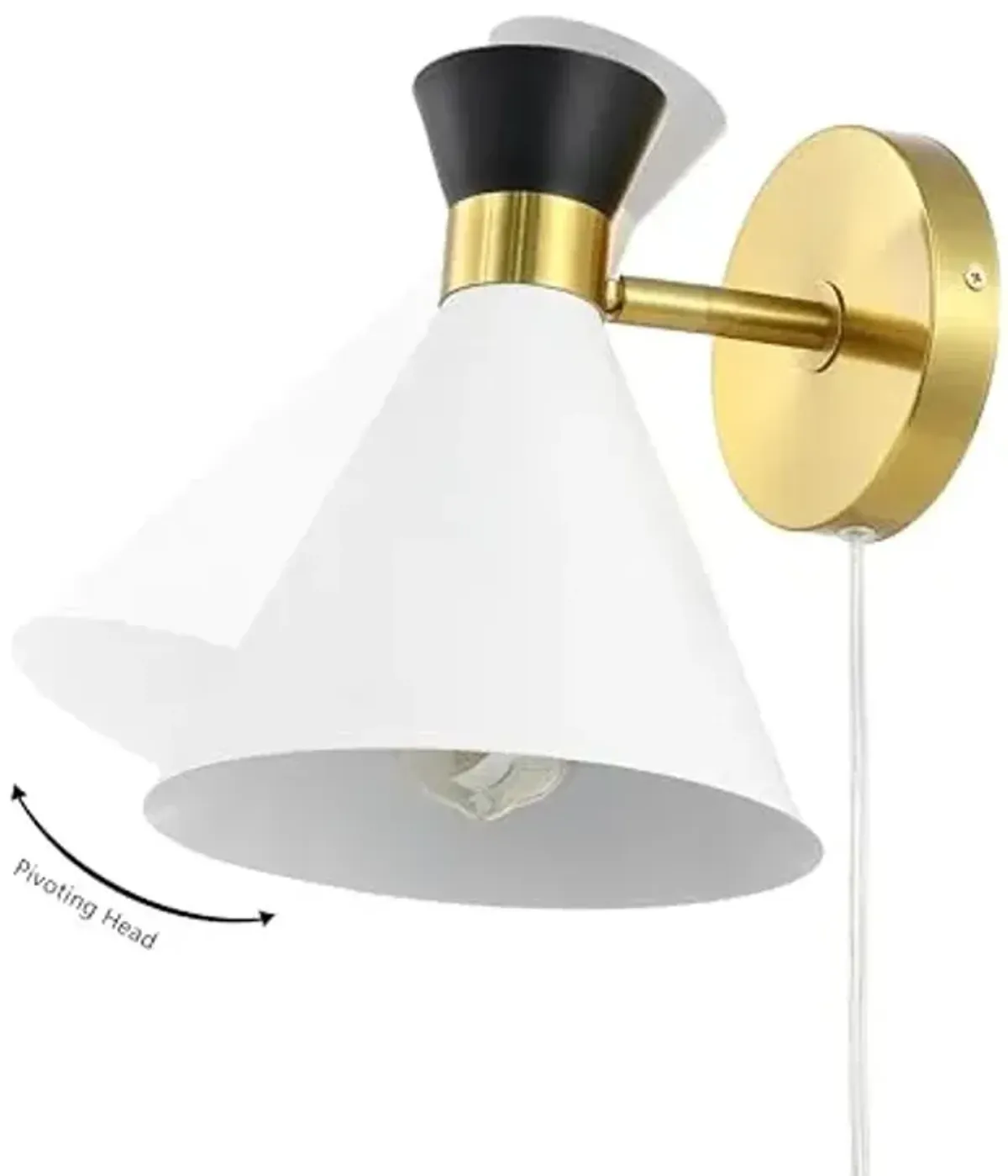 SAFAVIEH Lighting Collection Jordie Modern Black/White/Brass Downlight Wall Sconce Light Fixture, Ideal for Bathroom, Entryway, Vanity, Foyer, Hallway, Living Room (LED Bulb Included)
