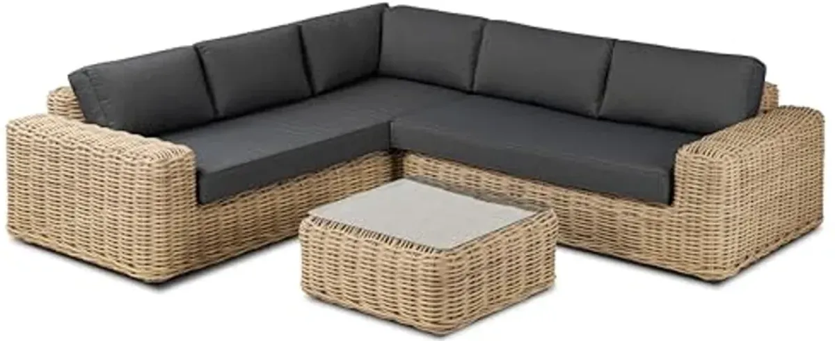 POLY & BARK Puglia Corner Sectional Set with Coffee Table in Grey