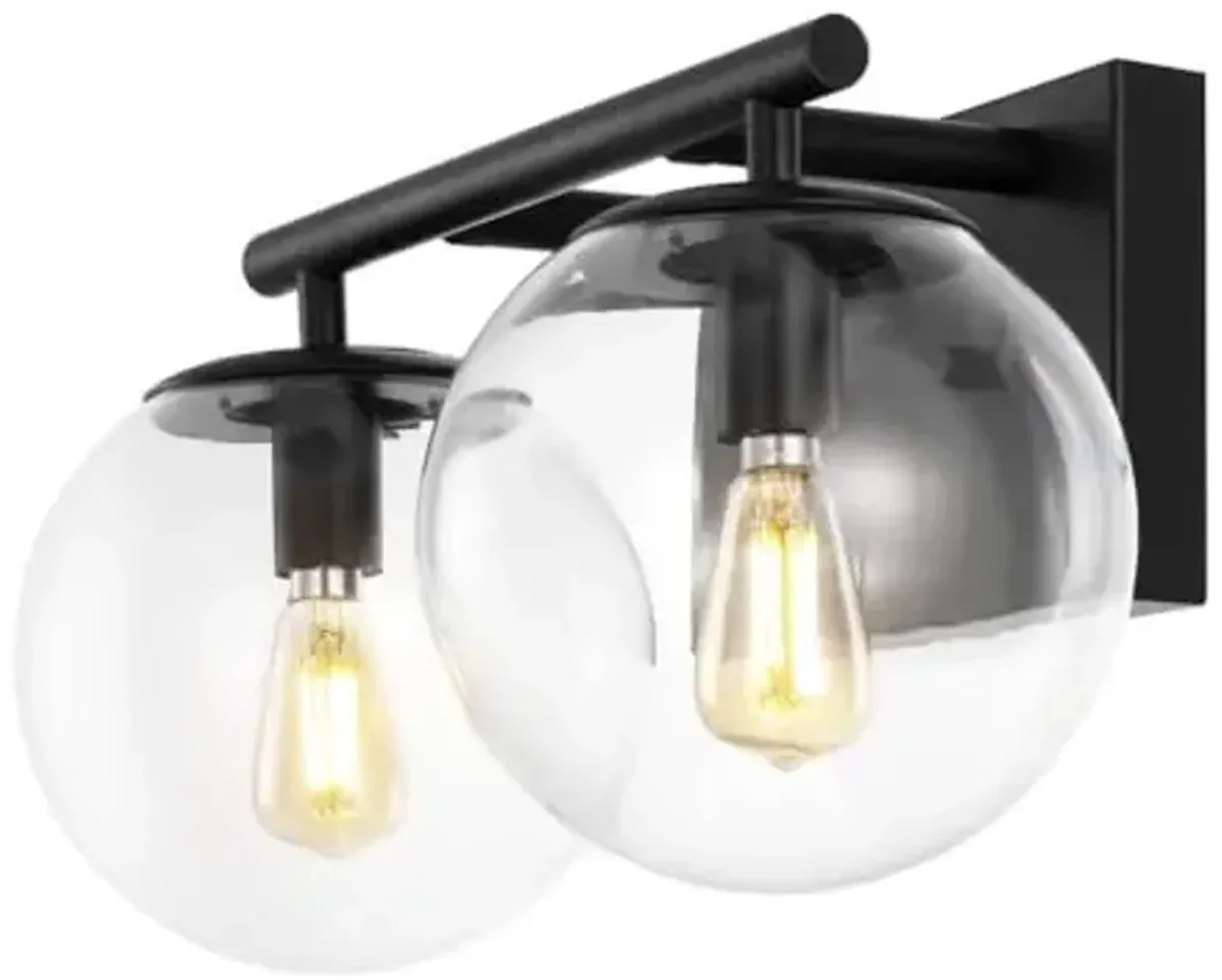 SAFAVIEH Lighting Collection Severa Black/Clear Glass Globe Shade 2-Light Wall Sconce Light Fixture, Ideal for Bathroom, Entryway, Vanity, Foyer, Hallway, Living Room (LED Bulb Included)