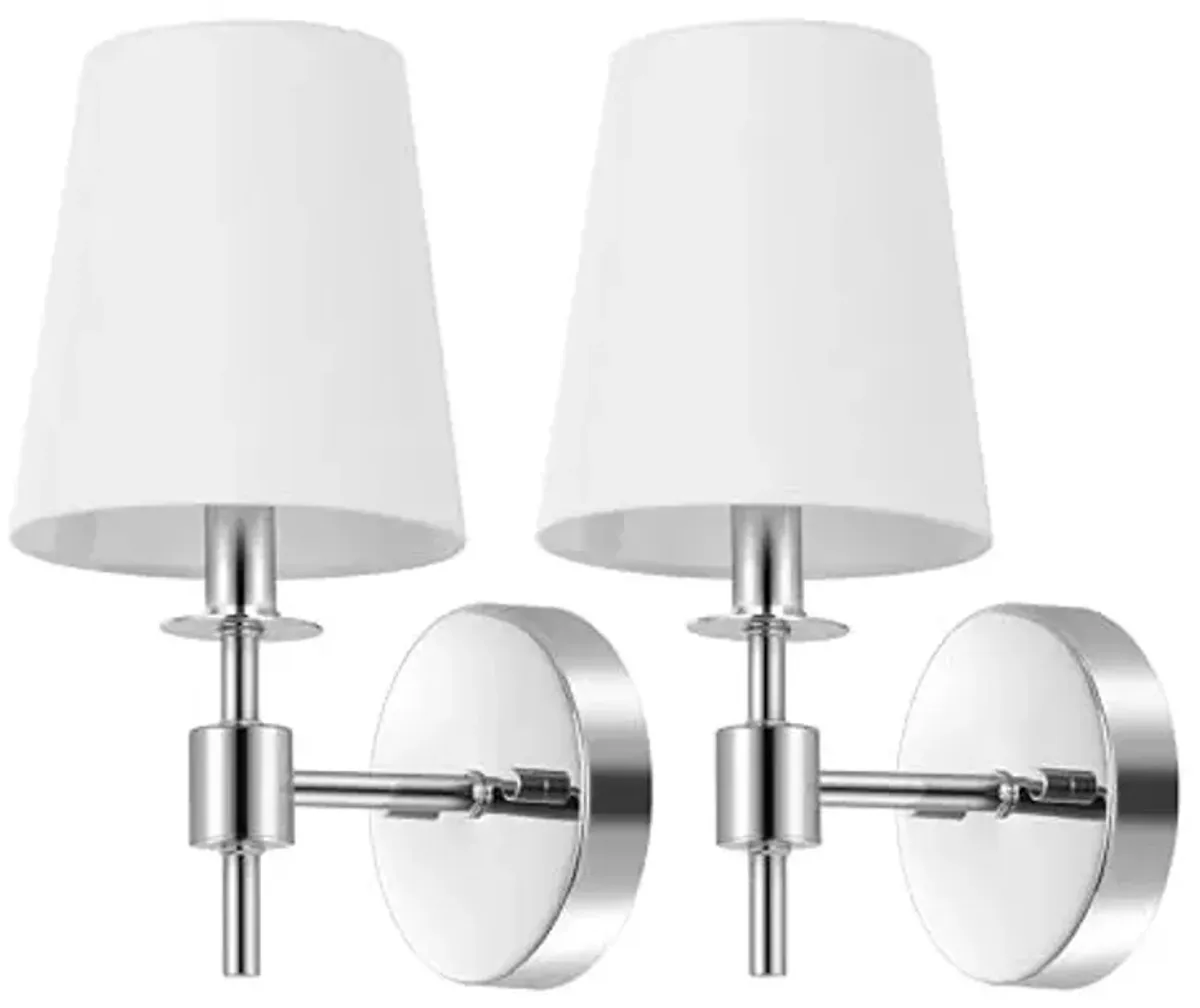 SAFAVIEH Lighting Collection Dalany Chrome Wall Sconce Set of 2 Light Fixture, with White Shade Ideal for Bathroom, Entryway, Vanity, Foyer, Hallway, Living Room (LED Bulbs Included)