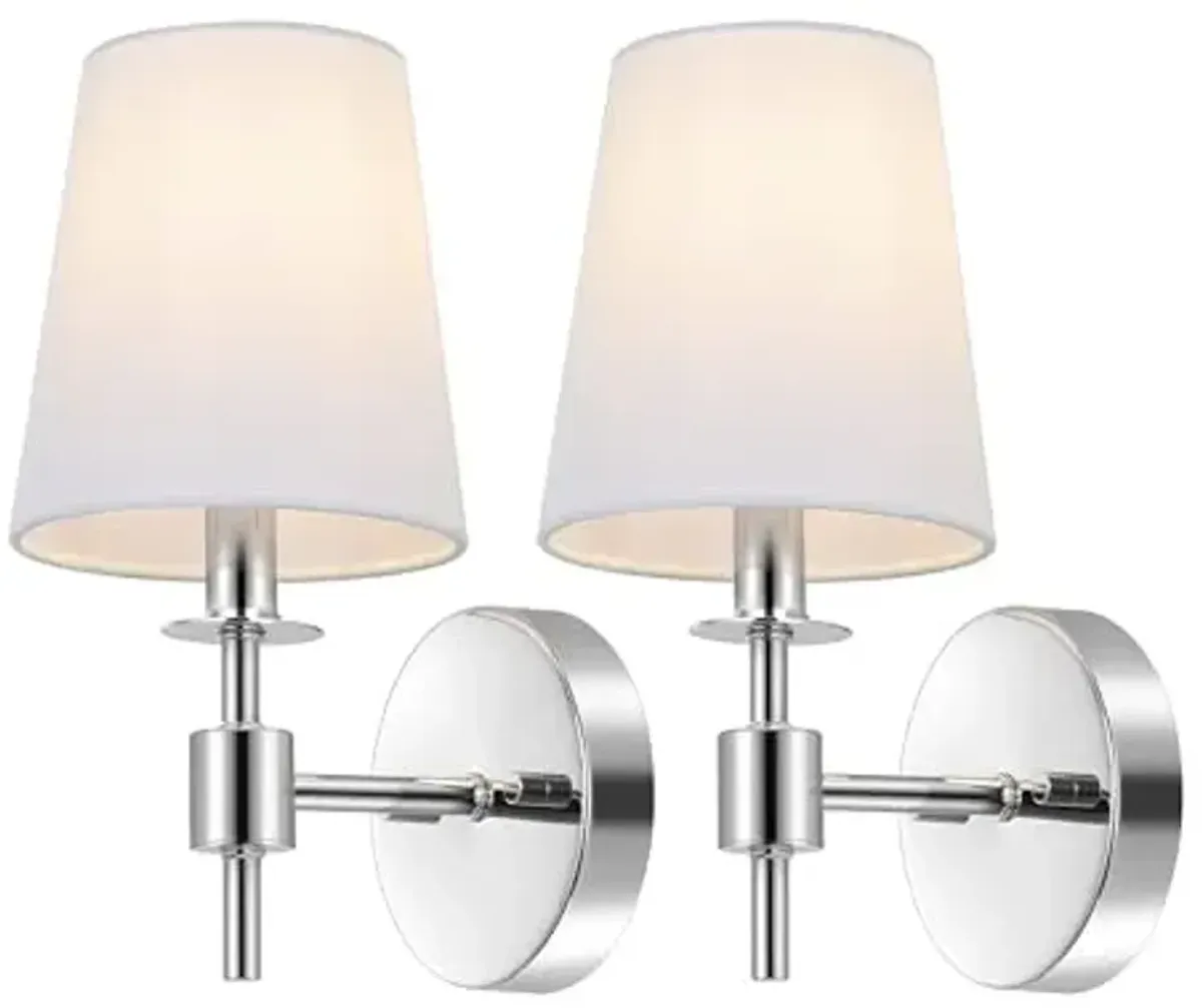 SAFAVIEH Lighting Collection Dalany Chrome Wall Sconce Set of 2 Light Fixture, with White Shade Ideal for Bathroom, Entryway, Vanity, Foyer, Hallway, Living Room (LED Bulbs Included)