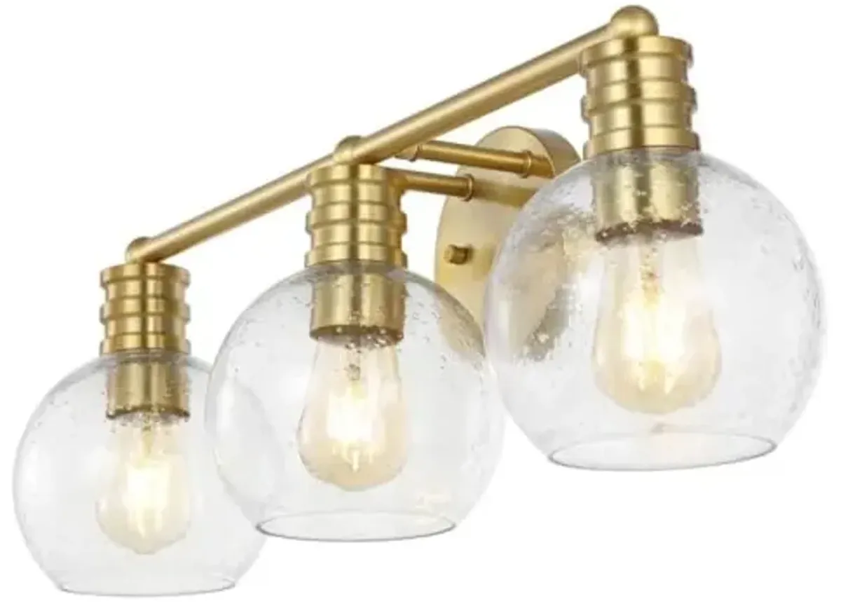 SAFAVIEH Lighting Collection Sunetta Brass/Clear Glass Globe Shade 3-Light Wall Sconce Light Fixture, Ideal for Bathroom, Entryway, Vanity Over Mirror, Foyer, Living Room (LED Bulbs Included)
