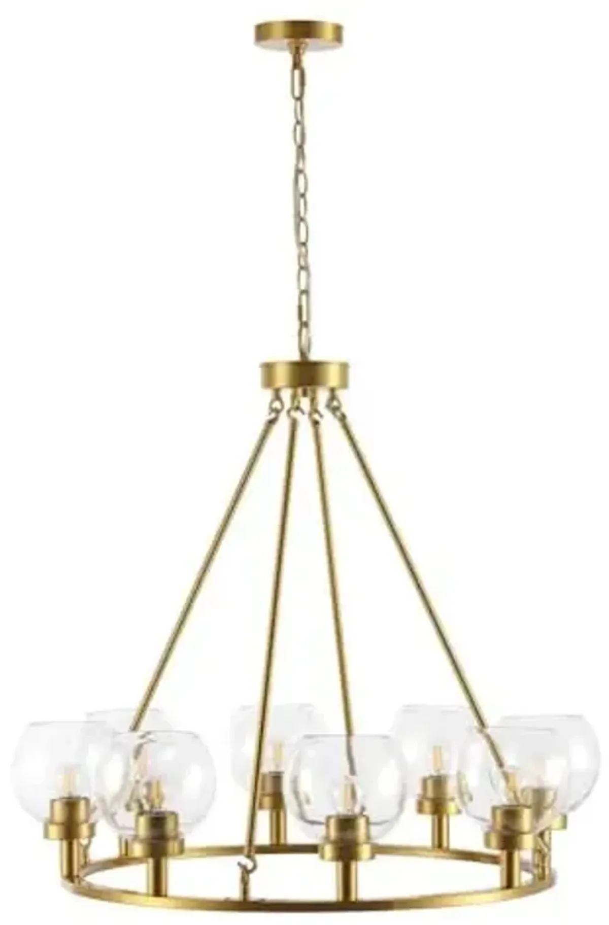 SAFAVIEH Lighting Collection Sveda Mid-Century Modern Brass 8-Light Wagon Wheel Chandelier Round Light Fixture, Ideal for Dining Room, Kitchen Island, Foyer, Entryway (LED Bulb Included)