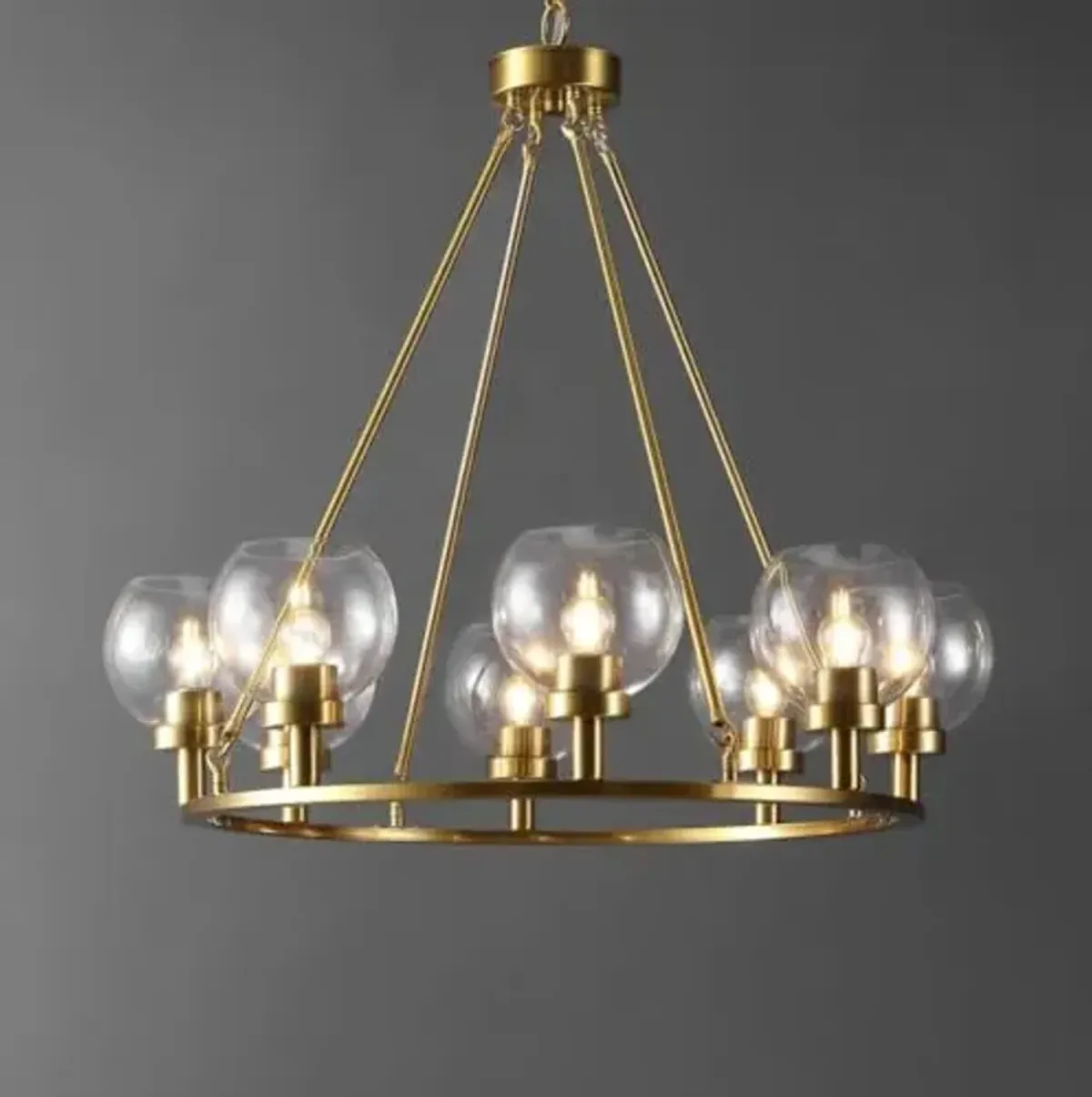 SAFAVIEH Lighting Collection Sveda Mid-Century Modern Brass 8-Light Wagon Wheel Chandelier Round Light Fixture, Ideal for Dining Room, Kitchen Island, Foyer, Entryway (LED Bulb Included)