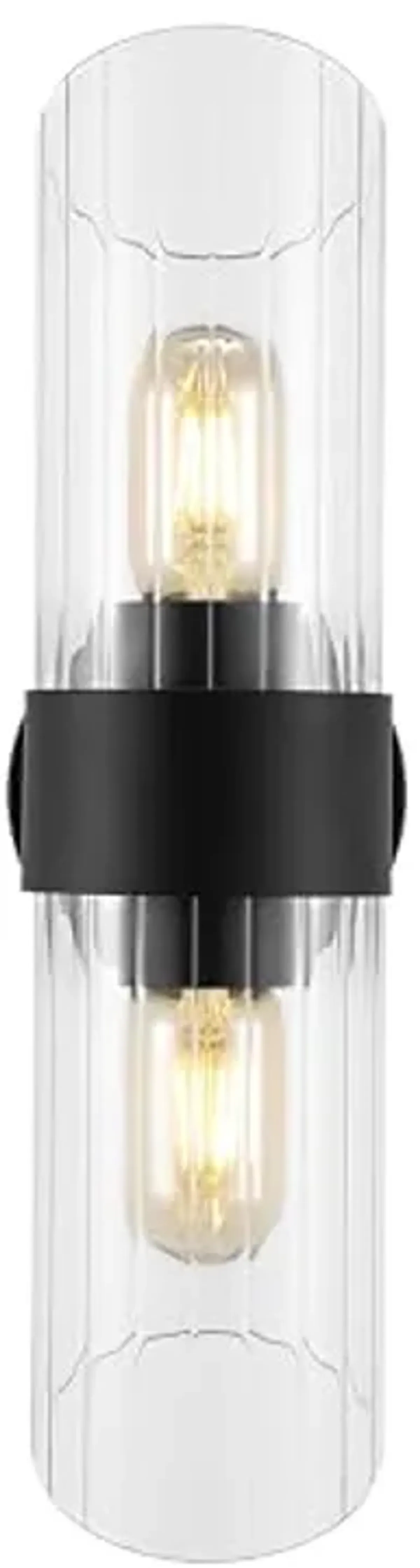 SAFAVIEH Lighting Collection Eytan Clear Glass/Black Vertical Wall Sconce Set of 2 Light Fixture, Ideal for Bathroom, Entryway, Vanity, Foyer, Hallway, Living Room (LED Bulbs Included)