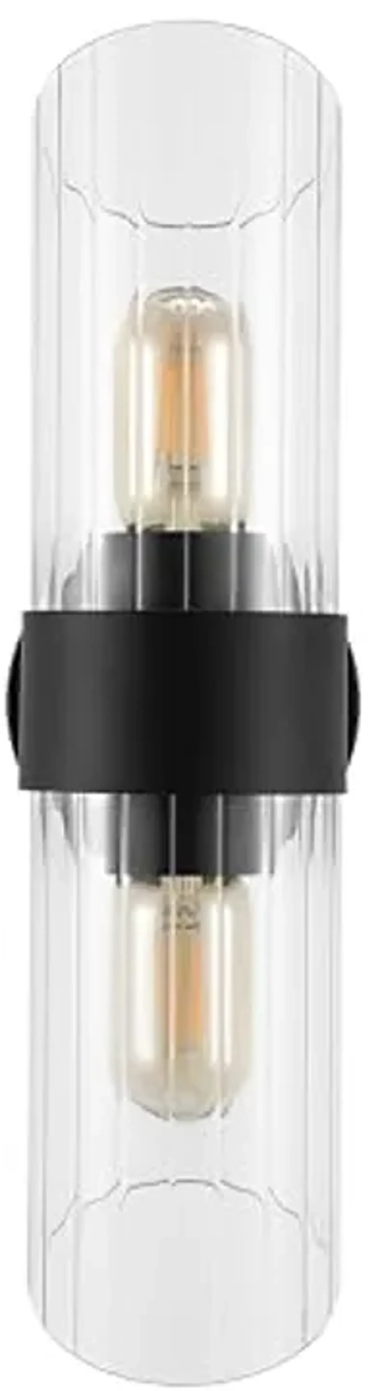 SAFAVIEH Lighting Collection Eytan Clear Glass/Black Vertical Wall Sconce Set of 2 Light Fixture, Ideal for Bathroom, Entryway, Vanity, Foyer, Hallway, Living Room (LED Bulbs Included)