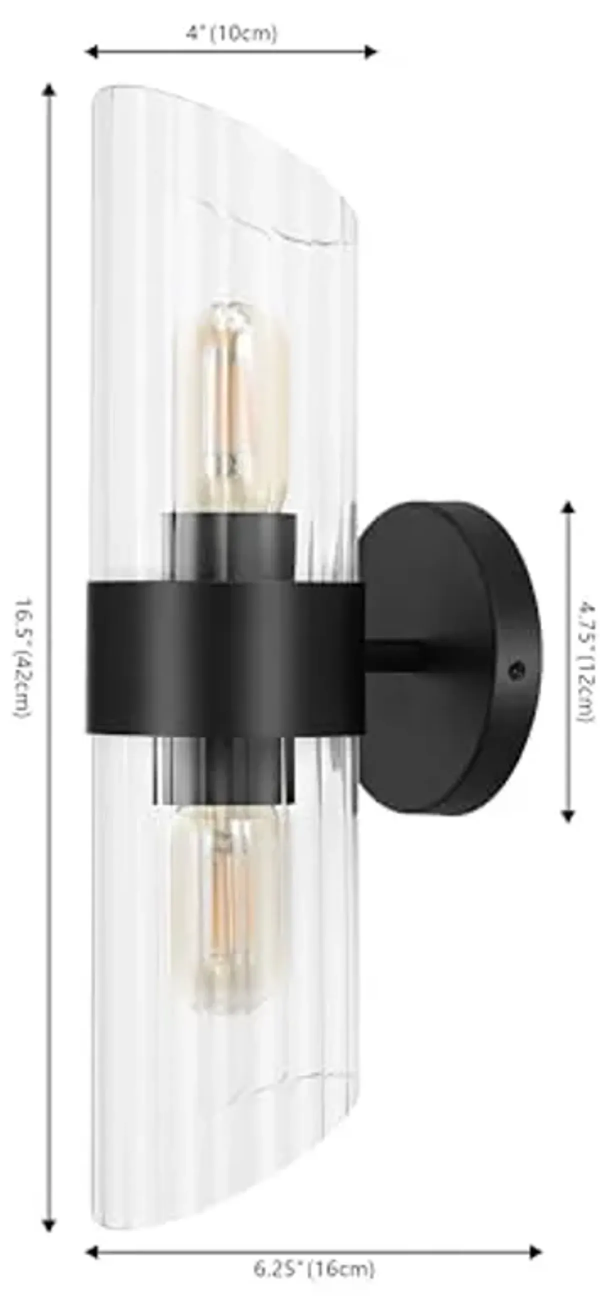 SAFAVIEH Lighting Collection Eytan Clear Glass/Black Vertical Wall Sconce Set of 2 Light Fixture, Ideal for Bathroom, Entryway, Vanity, Foyer, Hallway, Living Room (LED Bulbs Included)