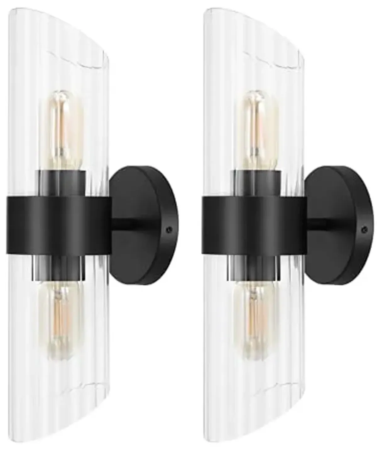 SAFAVIEH Lighting Collection Eytan Clear Glass/Black Vertical Wall Sconce Set of 2 Light Fixture, Ideal for Bathroom, Entryway, Vanity, Foyer, Hallway, Living Room (LED Bulbs Included)