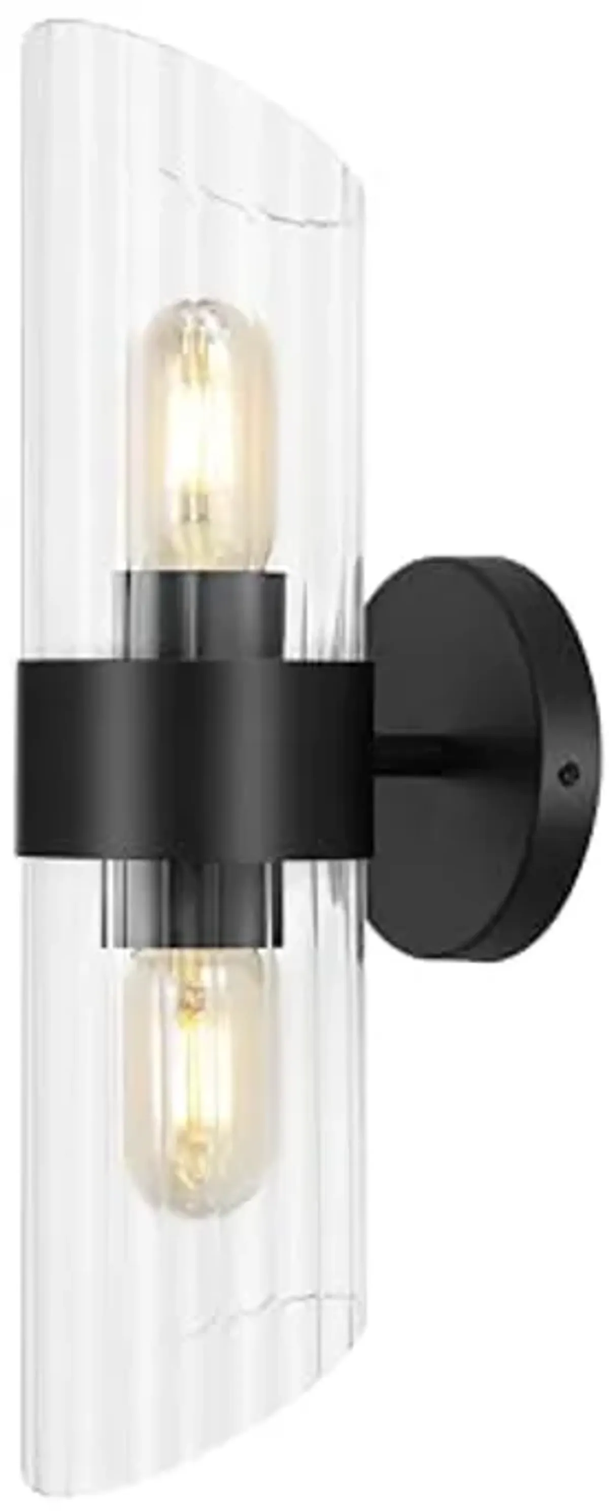 SAFAVIEH Lighting Collection Eytan Clear Glass/Black Vertical Wall Sconce Set of 2 Light Fixture, Ideal for Bathroom, Entryway, Vanity, Foyer, Hallway, Living Room (LED Bulbs Included)