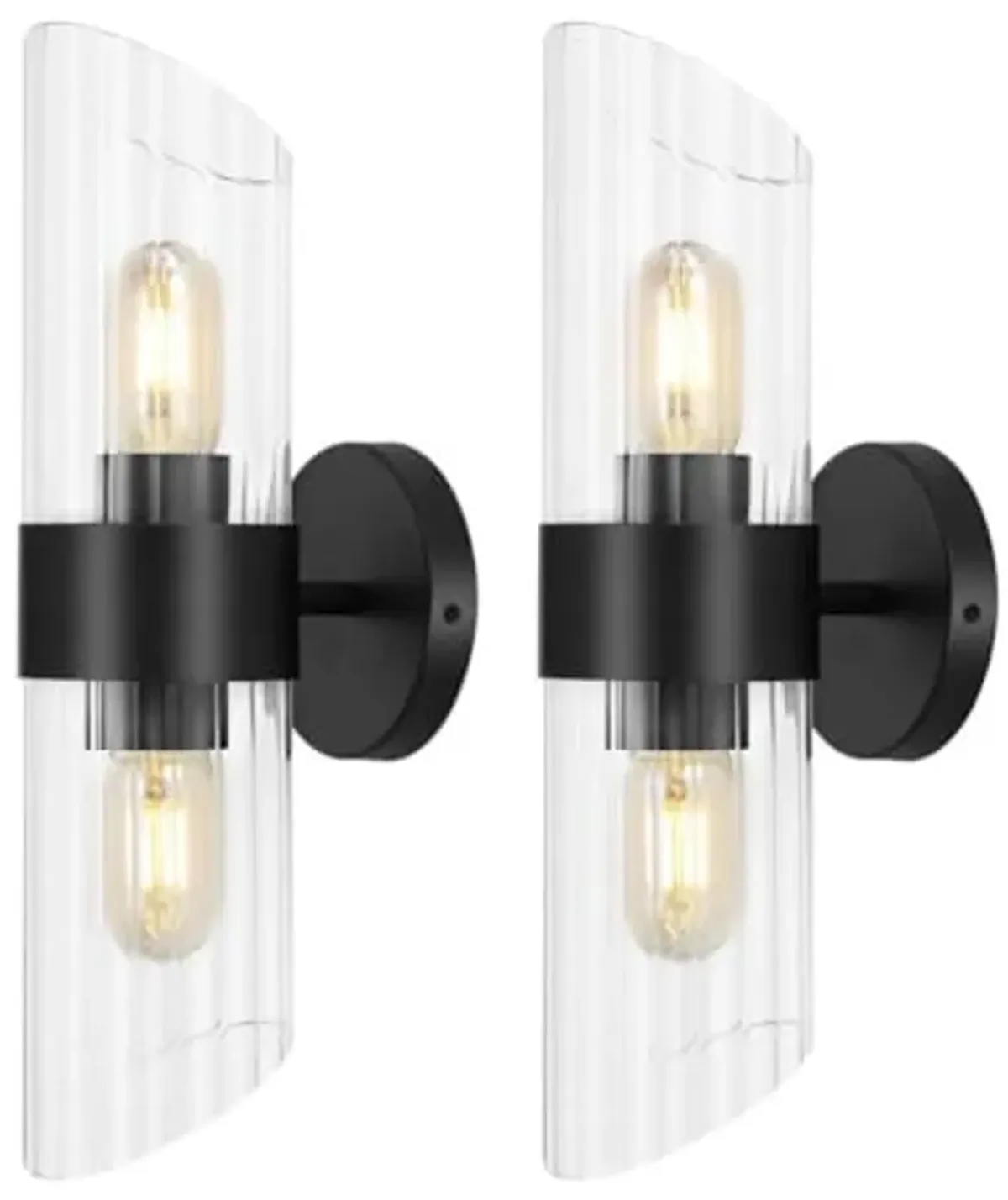 SAFAVIEH Lighting Collection Eytan Clear Glass/Black Vertical Wall Sconce Set of 2 Light Fixture, Ideal for Bathroom, Entryway, Vanity, Foyer, Hallway, Living Room (LED Bulbs Included)