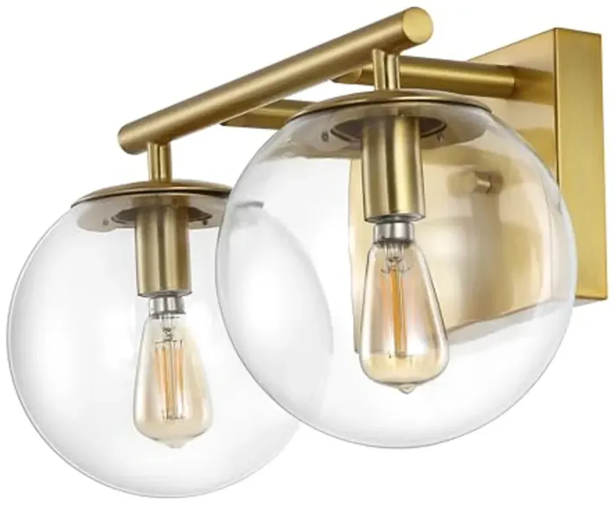 SAFAVIEH Lighting Collection Severa Brass/Clear Glass Globe Shade 2-Light Wall Sconce Light Fixture, Ideal for Bathroom, Entryway, Vanity, Foyer, Hallway, Living Room (LED Bulb Included)