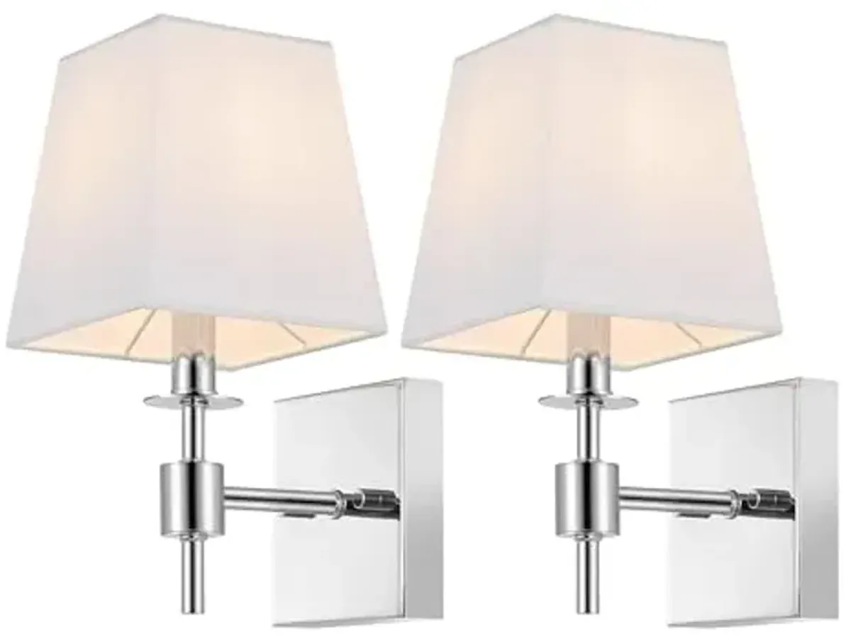 SAFAVIEH Lighting Collection Clauren Chrome Wall Sconce Set of 2 Light Fixture, with White Shade Ideal for Bathroom, Entryway, Vanity, Foyer, Hallway, Living Room (LED Bulbs Included)
