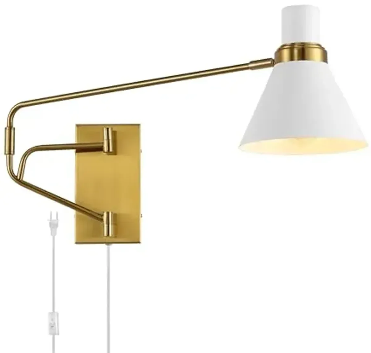 SAFAVIEH Lighting Collection Cleome Brass/White Adjustable Arm Wall Sconce Light Fixture, Ideal for Bathroom, Entryway, Vanity, Foyer, Hallway, Living Room (LED Bulb Included)