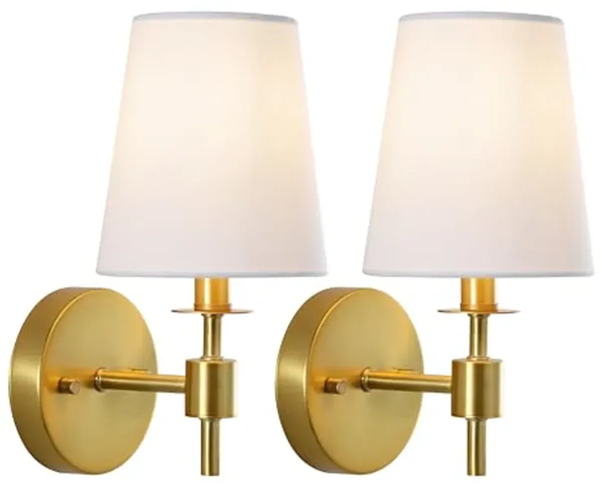 SAFAVIEH Lighting Collection Dalany Brass Wall Sconce Set of 2 Light Fixture, with White Shade Ideal for Bathroom, Entryway, Vanity, Foyer, Hallway, Living Room (LED Bulbs Included)