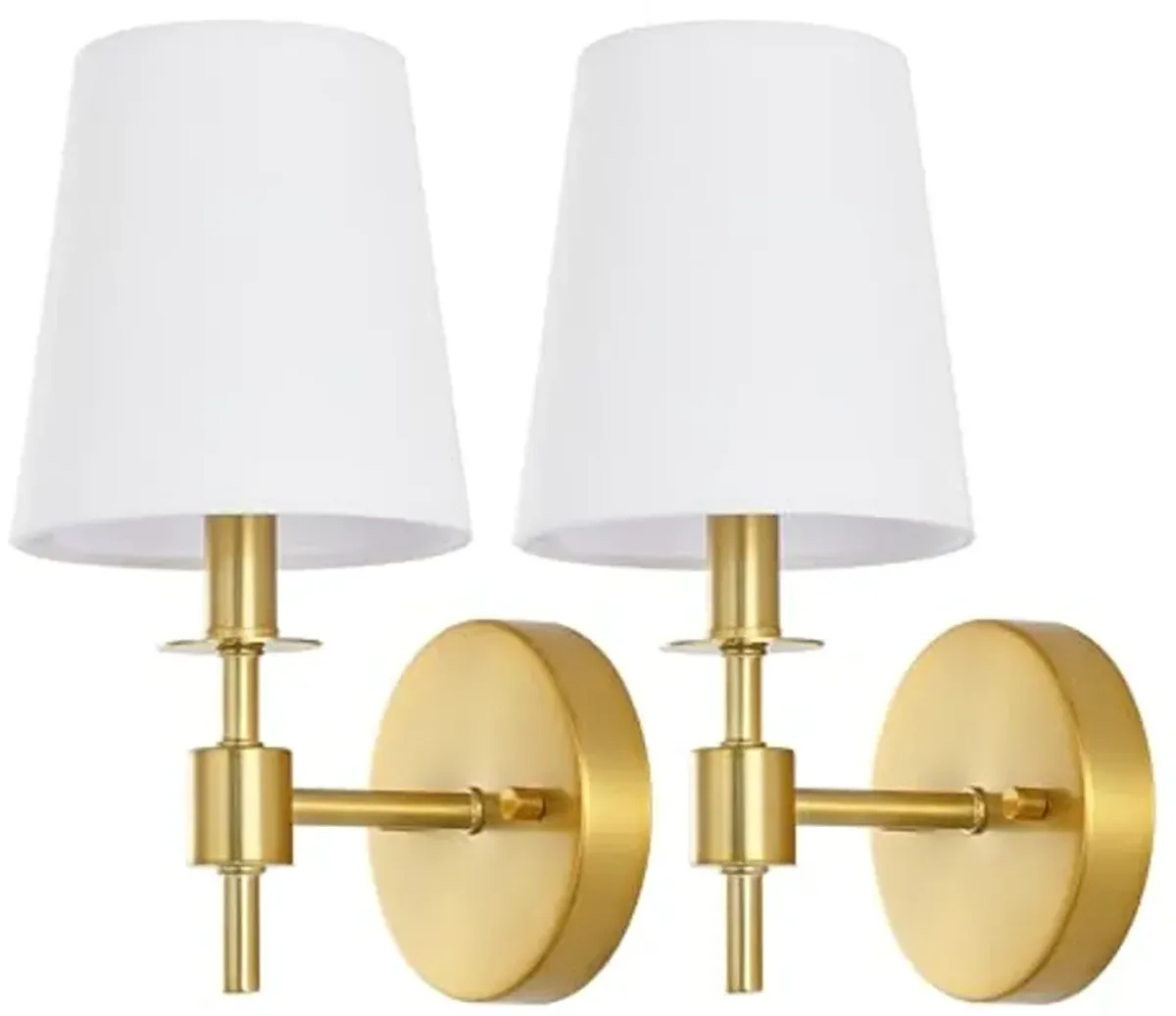 SAFAVIEH Lighting Collection Dalany Brass Wall Sconce Set of 2 Light Fixture, with White Shade Ideal for Bathroom, Entryway, Vanity, Foyer, Hallway, Living Room (LED Bulbs Included)