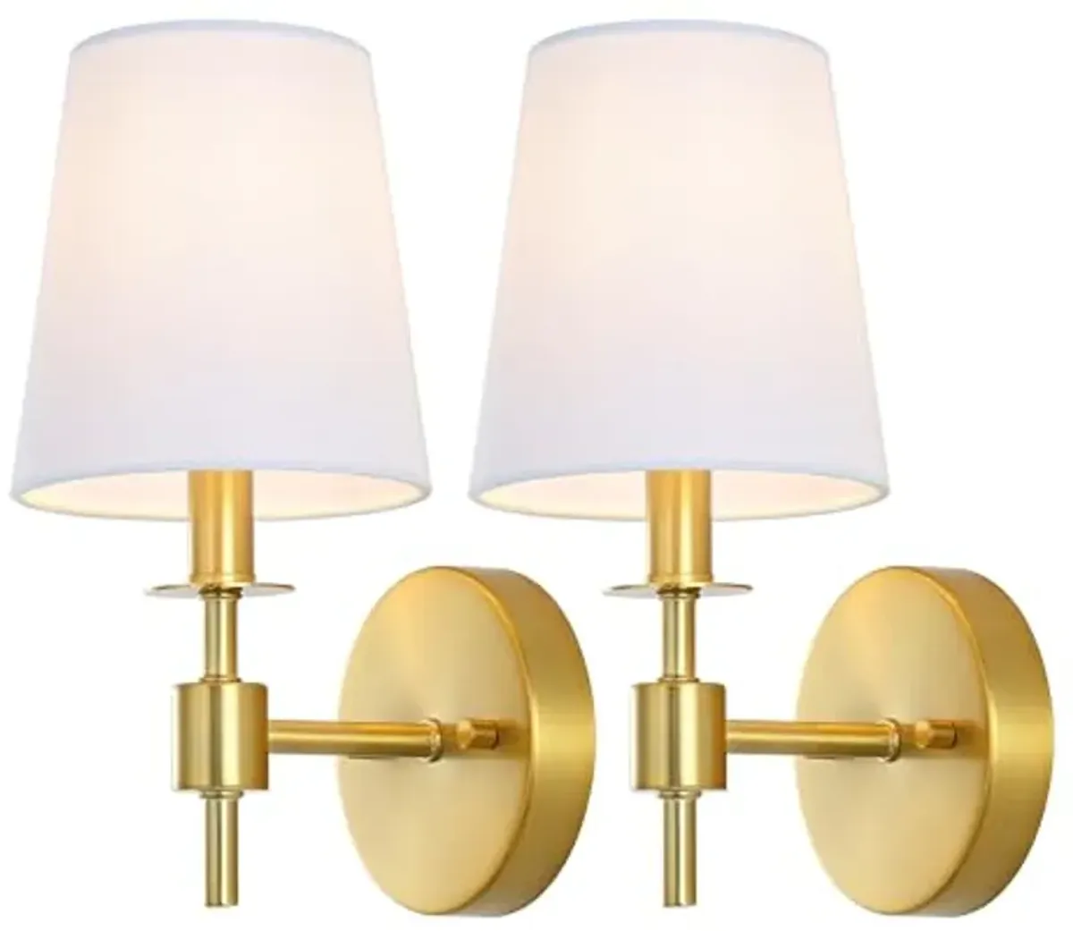 SAFAVIEH Lighting Collection Dalany Brass Wall Sconce Set of 2 Light Fixture, with White Shade Ideal for Bathroom, Entryway, Vanity, Foyer, Hallway, Living Room (LED Bulbs Included)