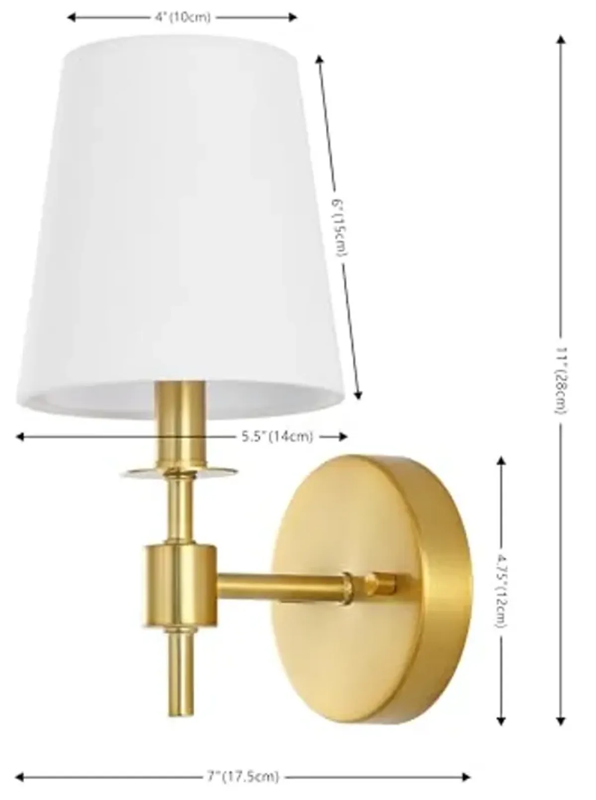 SAFAVIEH Lighting Collection Dalany Brass Wall Sconce Set of 2 Light Fixture, with White Shade Ideal for Bathroom, Entryway, Vanity, Foyer, Hallway, Living Room (LED Bulbs Included)