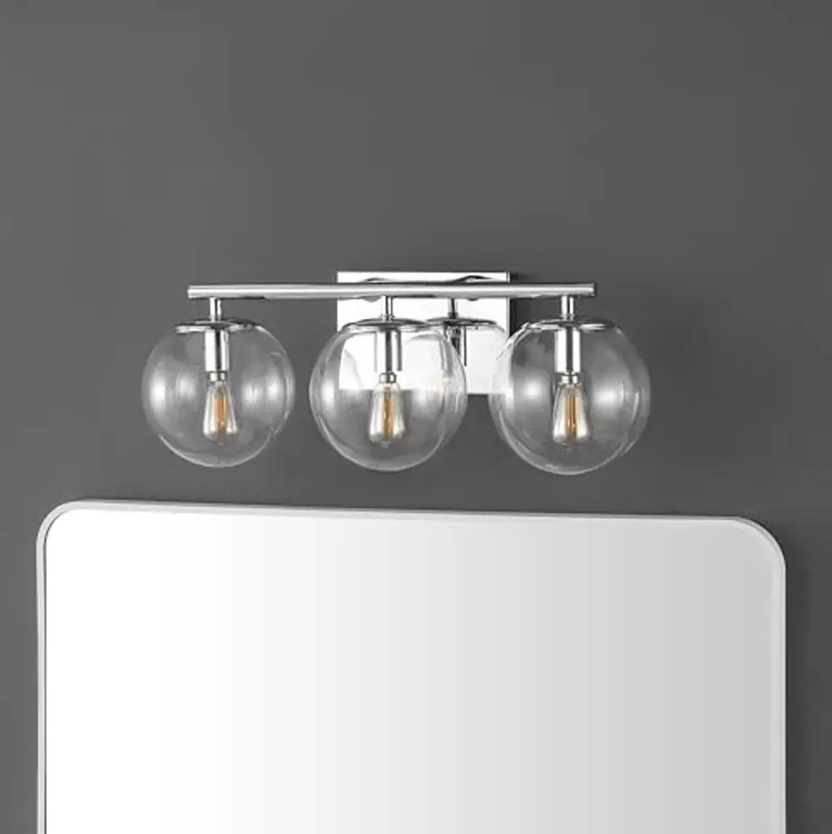 SAFAVIEH Lighting Collection Charlene Chrome/Clear Glass Globe Shade 3-Light Wall Sconce Light Fixture, Ideal for Bathroom, Entryway, Vanity Over Mirror, Foyer, Living Room (LED Bulbs Included)